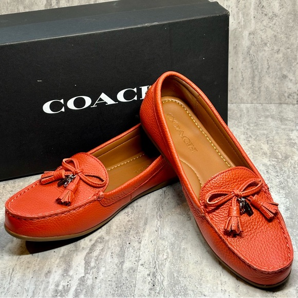 Coach Greenwich Red Orange Driving Moccasins Loafers Slip Ons 6.5B NEW - Picture 1 of 10